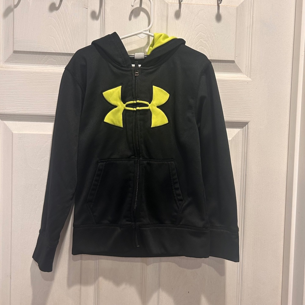 Under Armour Kids Full Zip Hoodie Black‎ Yellow Logo Size 6
